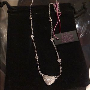 Sterling Silver Pavé Cubic Zirconia Heart Necklace-Boutique